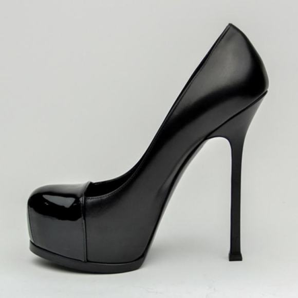 $995 YVES SAINT LAURENT YSL LEATHER TRIBTOO 105 PLATFORM PUMPS BLACK 42 - Picture 1 of 9